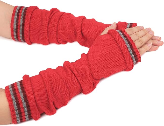 Flammi Women's Knit Arm Warmers with Thumb Hole Long Fingerless Gloves