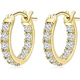 RANDES 925 Sterling Silver/14K Gold Plated Hoop Earrings for Women Sensitive Ears Cubic Zirconia Cz Earrings Lab Diamond Wedding Earring Huggie Hoops 26/20/15mm