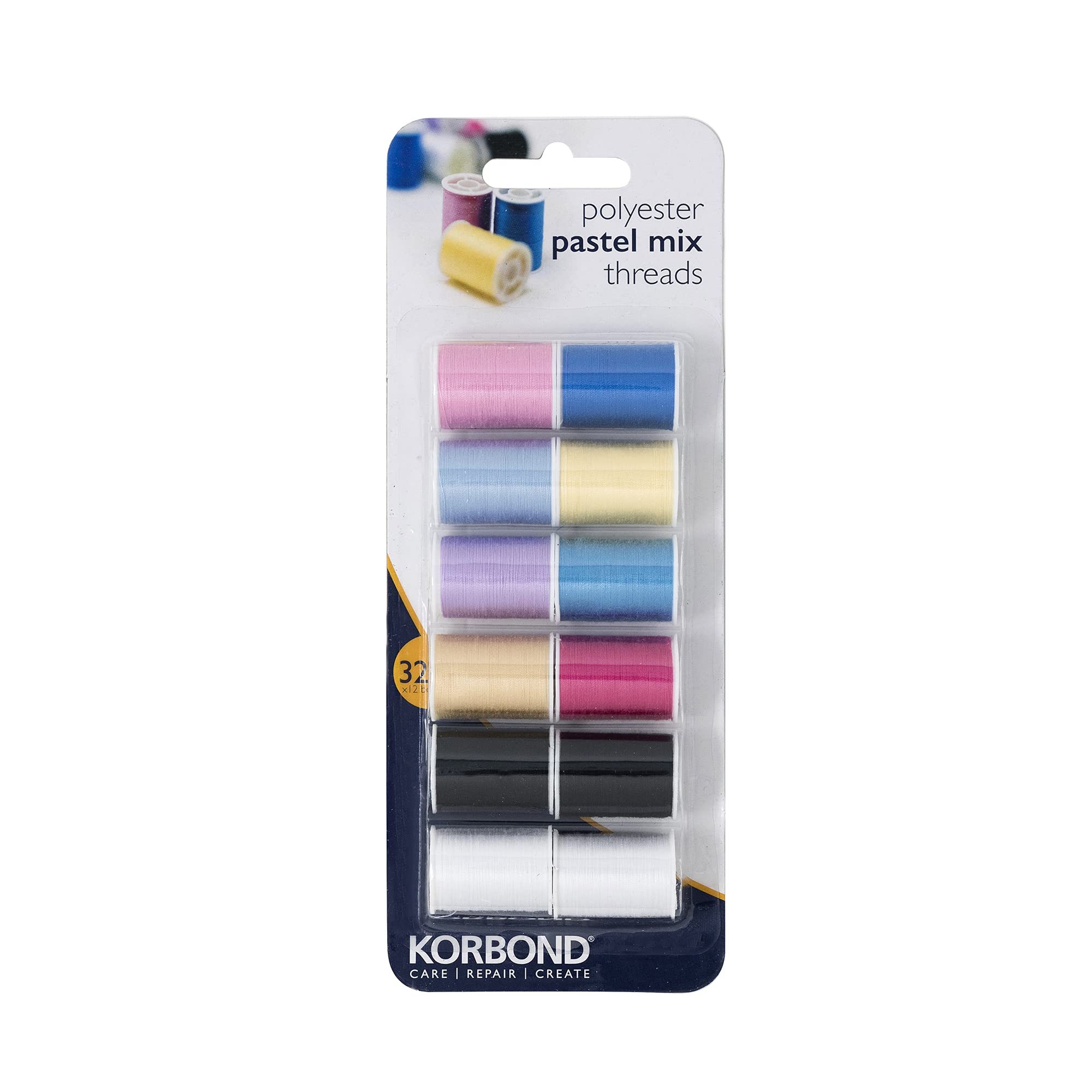 Korbond CORE Mix Polyester Thread Selection by Korbond-12 x 32m spools – 10 Colours – 384 metres – Hand and Machine Sewing, Repairs, Crafting