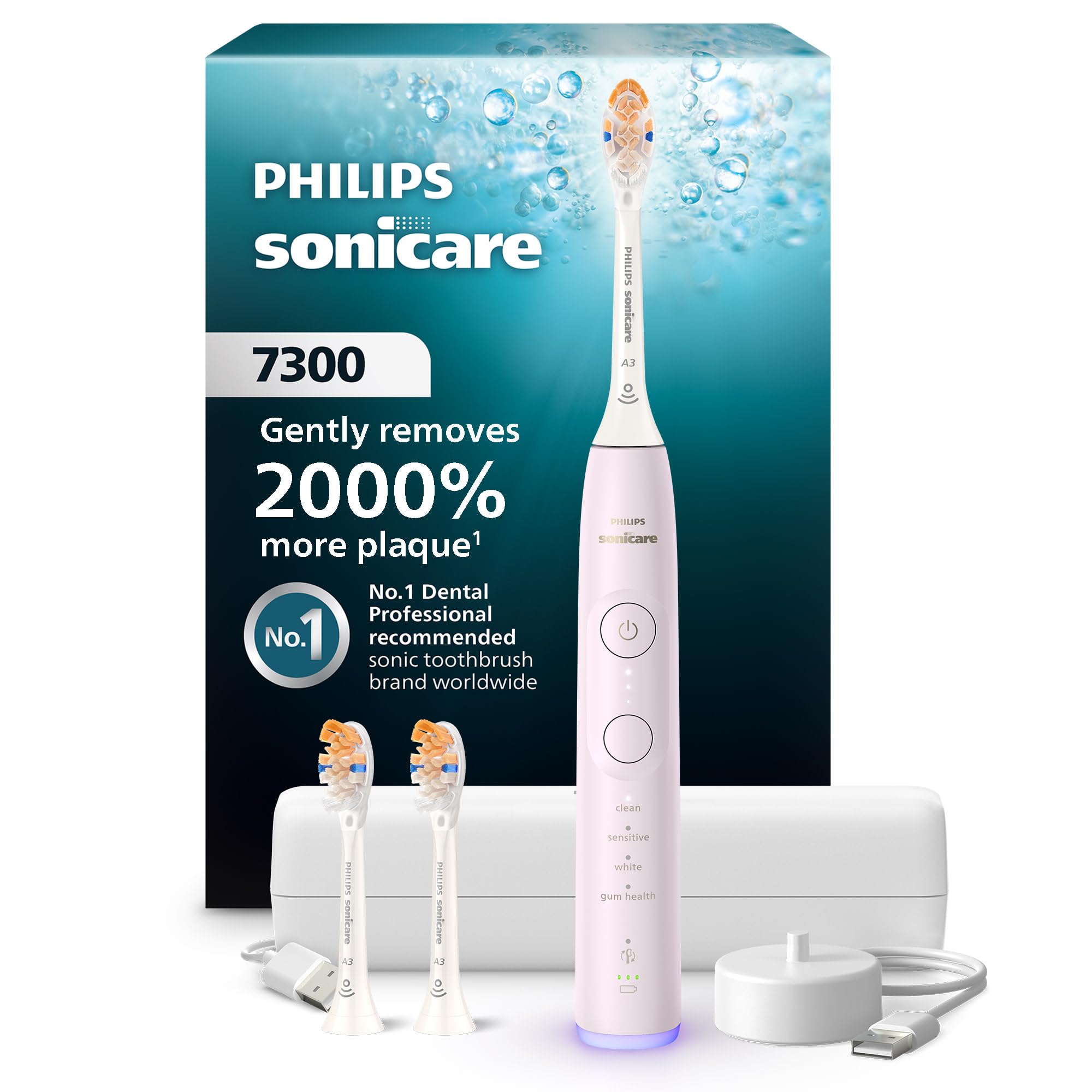 Photo 1 of Philips Sonicare 7300 Series Electric Toothbrush - Next-Generation Sonicare Technology, Pressure Sensor, 12 Brushing Settings, SmarTimer, 21-Day Runtime, Travel Case, Light Pink, HX7422/04