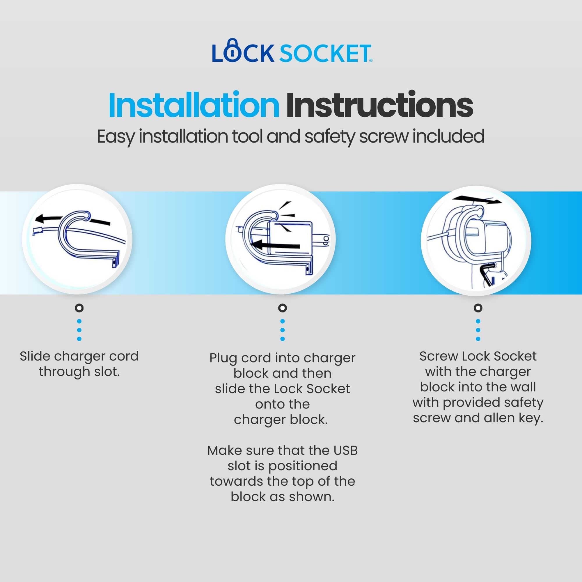Lock Socket USB-C Fast Charger Lock- Anti Theft Chid-Safe. Firmly Secures iPhone Chargers from Unplugging w/Security Screw. for Apple iPhone 16/15/14/13/12/11/ X/MAX/XR, Made in USA