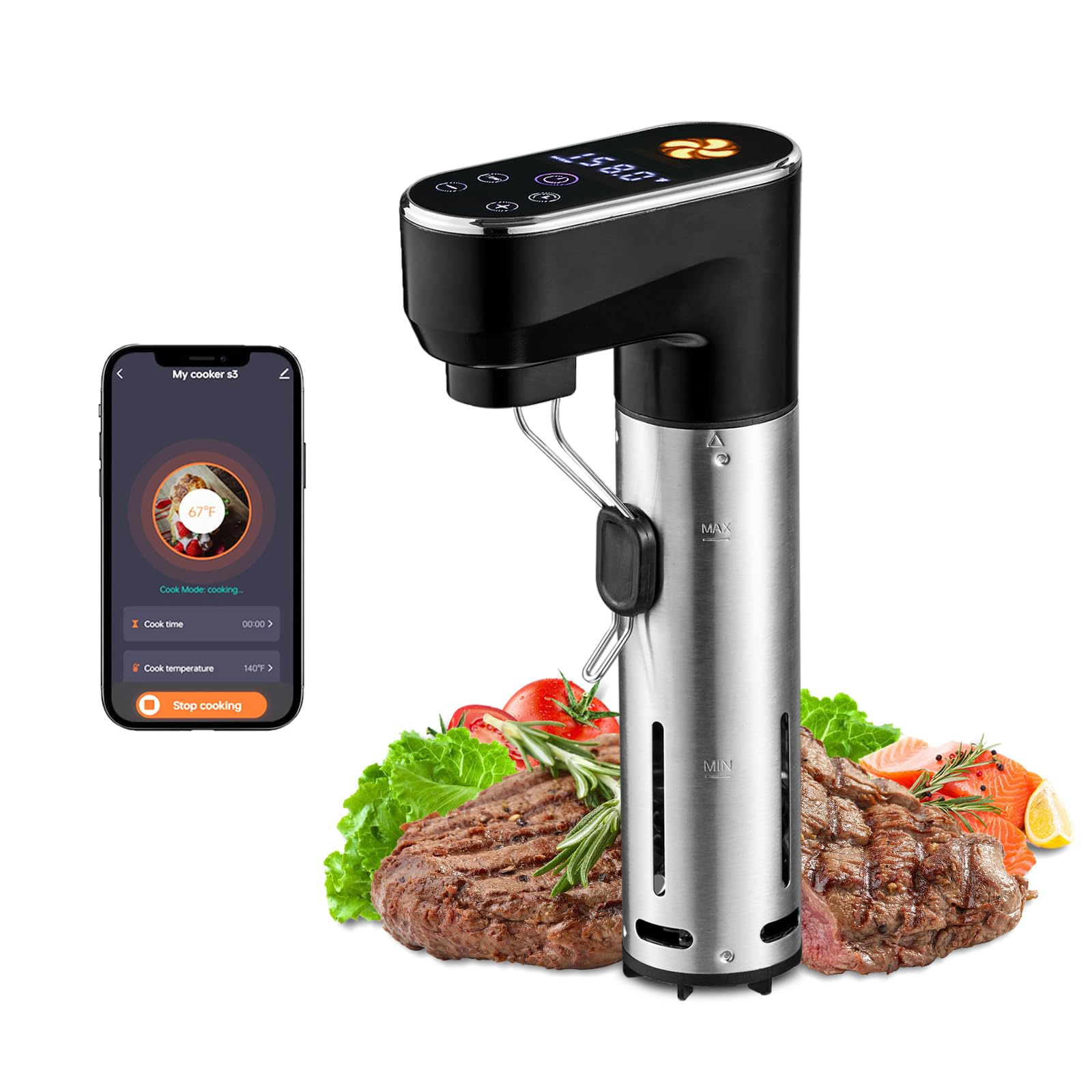 Photo 1 of Outohome 1300W Sous Vide Machines,WIFI Sous Vide Cooker,Immersion Circulator with Recipes,Precision Cooker,Accurate Temperature and Time Control,IPX7 Waterproof,Ultra Quiet,Fast Heating,Easy to store