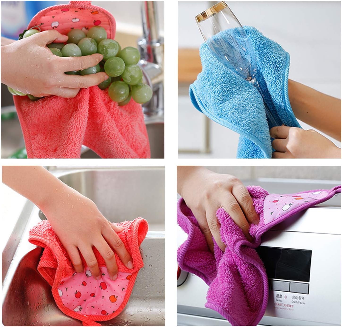 Tong Yue Candy Colors Soft Coral Velvet Towel Kitchen Bathroom Hanging Hand Towels,Pack of 4, Multicolour, 34 x 47 cm - Image 5