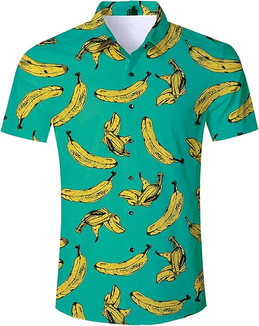 Fanient 3D Men's Hawaiian Shirt Funny Banana Print Casual Button Down Short Sleeve Aloha Shirt 