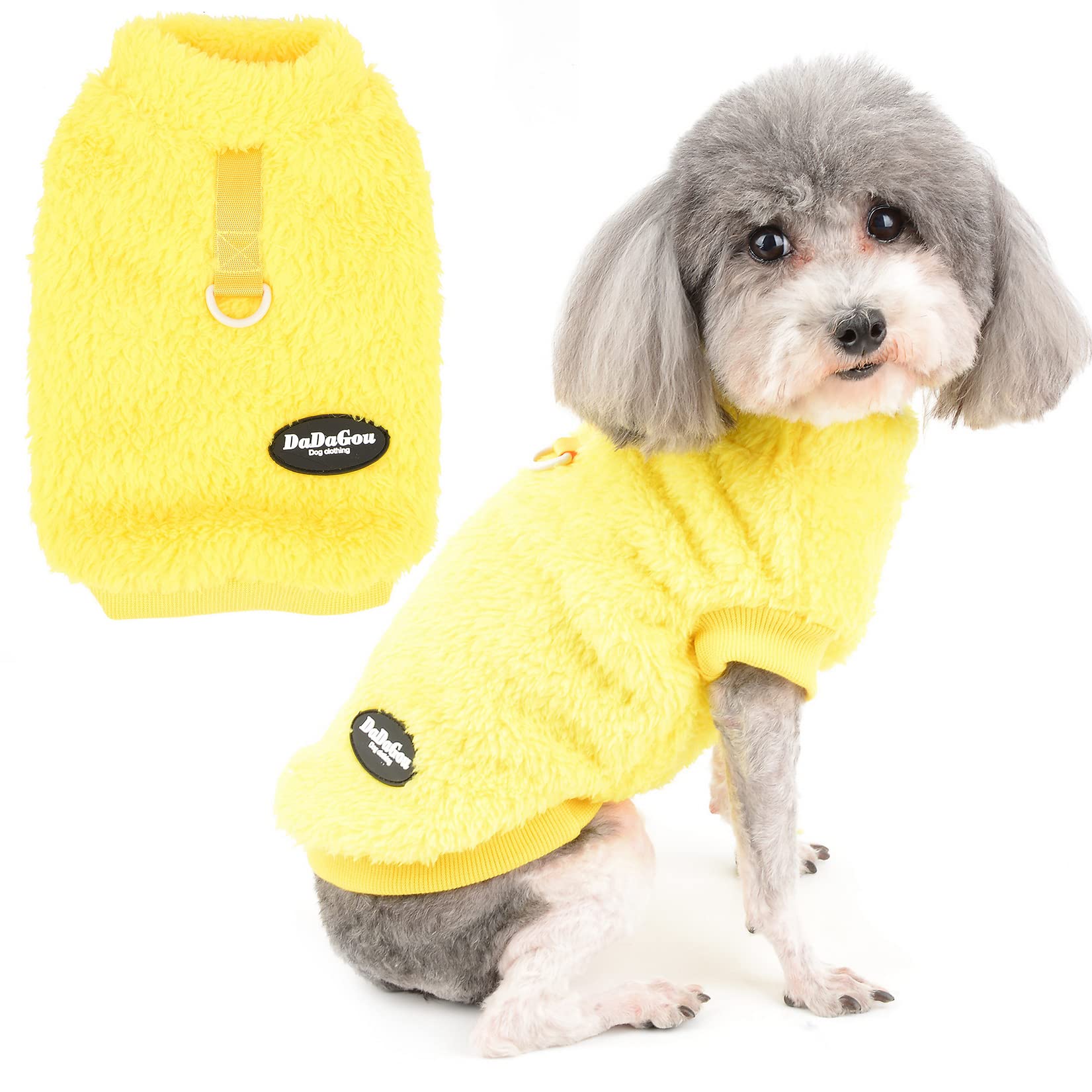 Zunea Fleece Dog Jumper Winter Warm Sweater Jacket Coat for Small Dogs Soft Fuzzy Puppy Clothes with D-Ring for Harness Lead Pullover Cold Weather Pet Girl Boy Apparel for Chihuahua Cats Yellow M