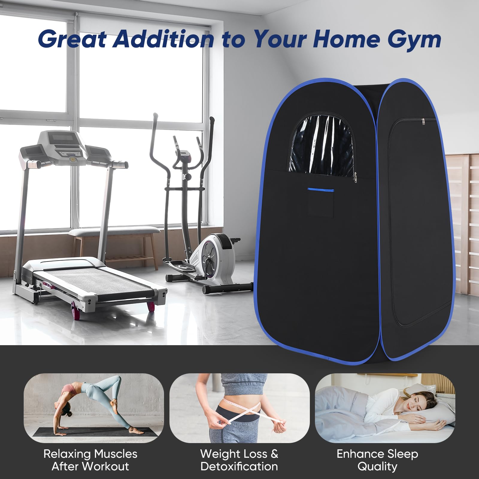 IvyBess Upgraded Portable Sauna for Home, Sauna Box with 2.6L 1000W Steamer, Portable Sauna for Home with Sauna Tent, Chair, Remote Control (Blue)