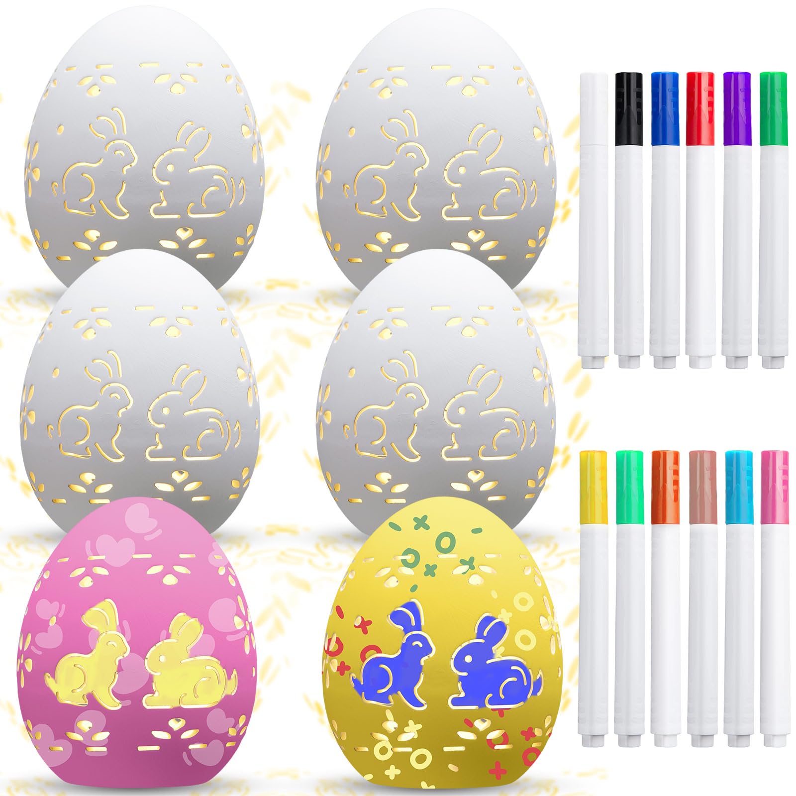 Photo 1 of *MISSING PARTS*
Baquler 6 Set Color Your Own Ceramic Easter Egg Lamp Table Decor Include 6 DIY Light up Ceramic Eggs with 12 Colors Paint Markers for Craft Easter Party Centerpieces(Warm White Light)