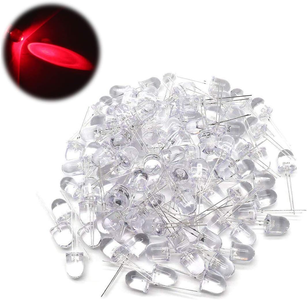 Xiaoyztan 10mm Head Dia Red Light LED Emitting Diodes 2 Pin Diffused Lamp, Pack of 100