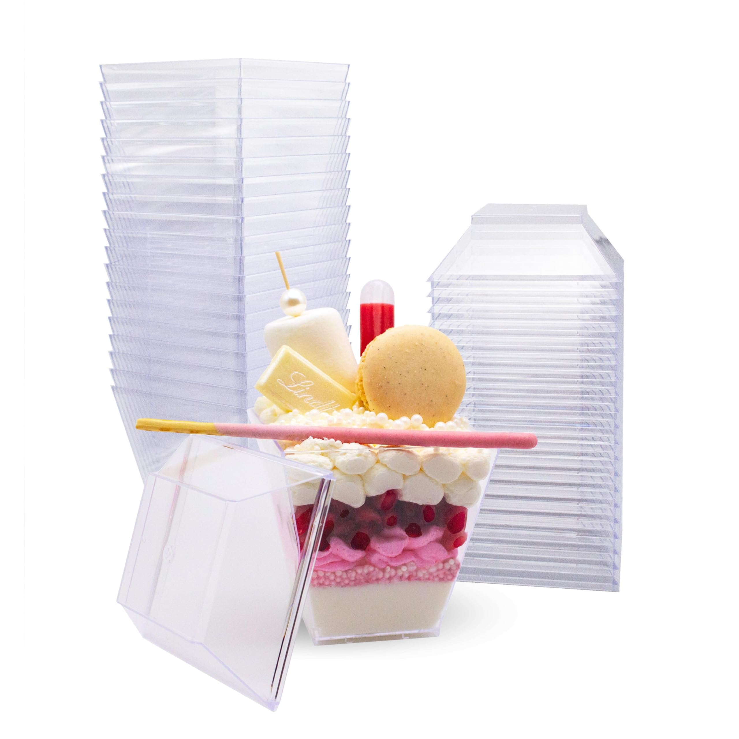 Photo 1 of 20 Pack Small 8oz Plastic Dessert Cups with Lids | Pyramid Shaped Professional-Grade Dessert Cups | Recyclable or Disposable Party Cups Small Serving Cups with Lids | CMJJ Gourmet