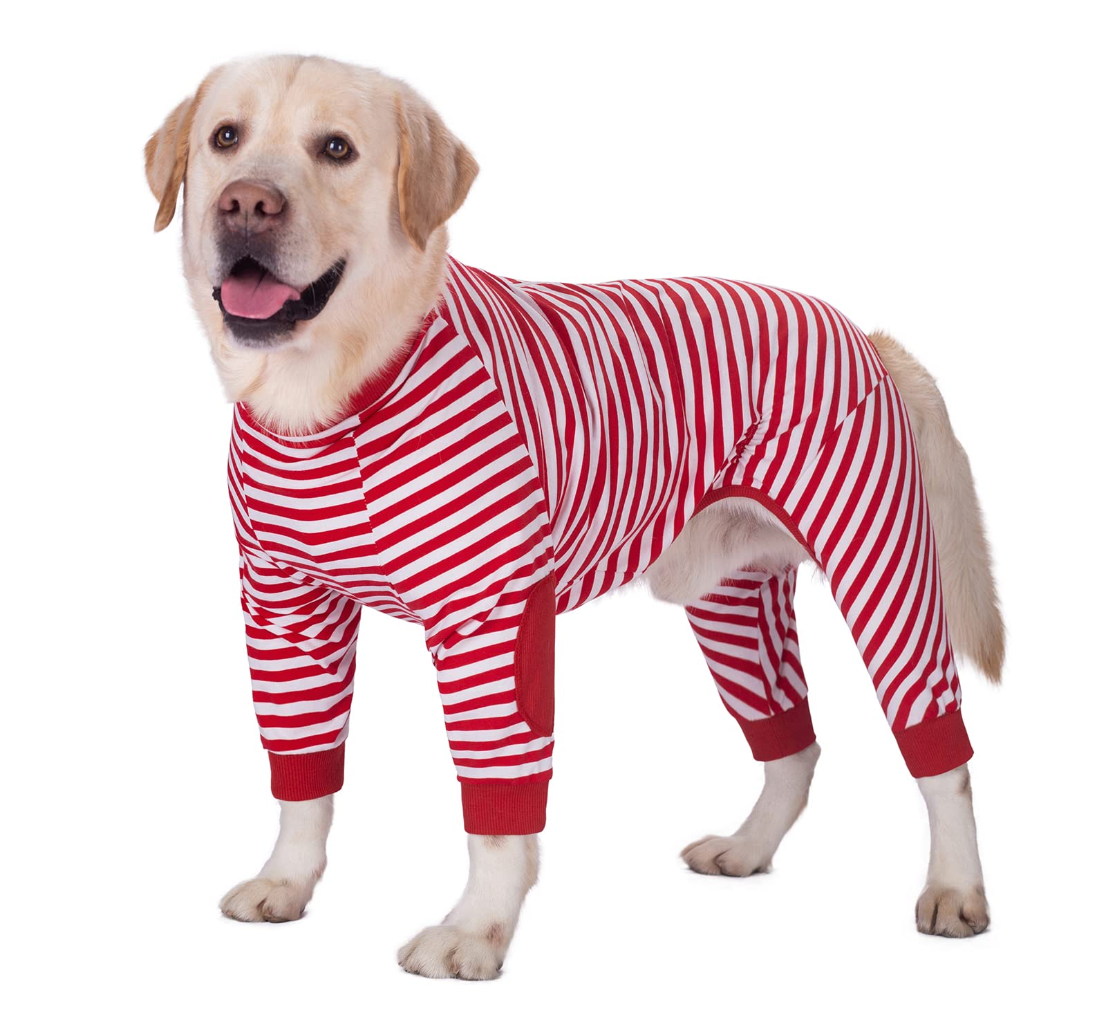 BT Bear Large Dog Clothes,Dog Pajamas Jumpsuit Flexible Breathable Zipper Soft Cotton Striped Dog Jumpsuit Costume Apparel for Medium Dogs Large Dogs (8-Back length-60cm, Red)