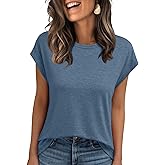 AUTOMET Women's Loose Fit Cap Sleeve Top, Comfort Crewneck Casual T-Shirt for Summer