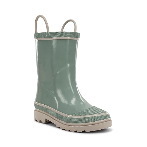 Western Chief Rain Boots with Pull on Handles for Toddlers and Kids - Premium Waterproof Boots for Boys and Girls, Sage, 10