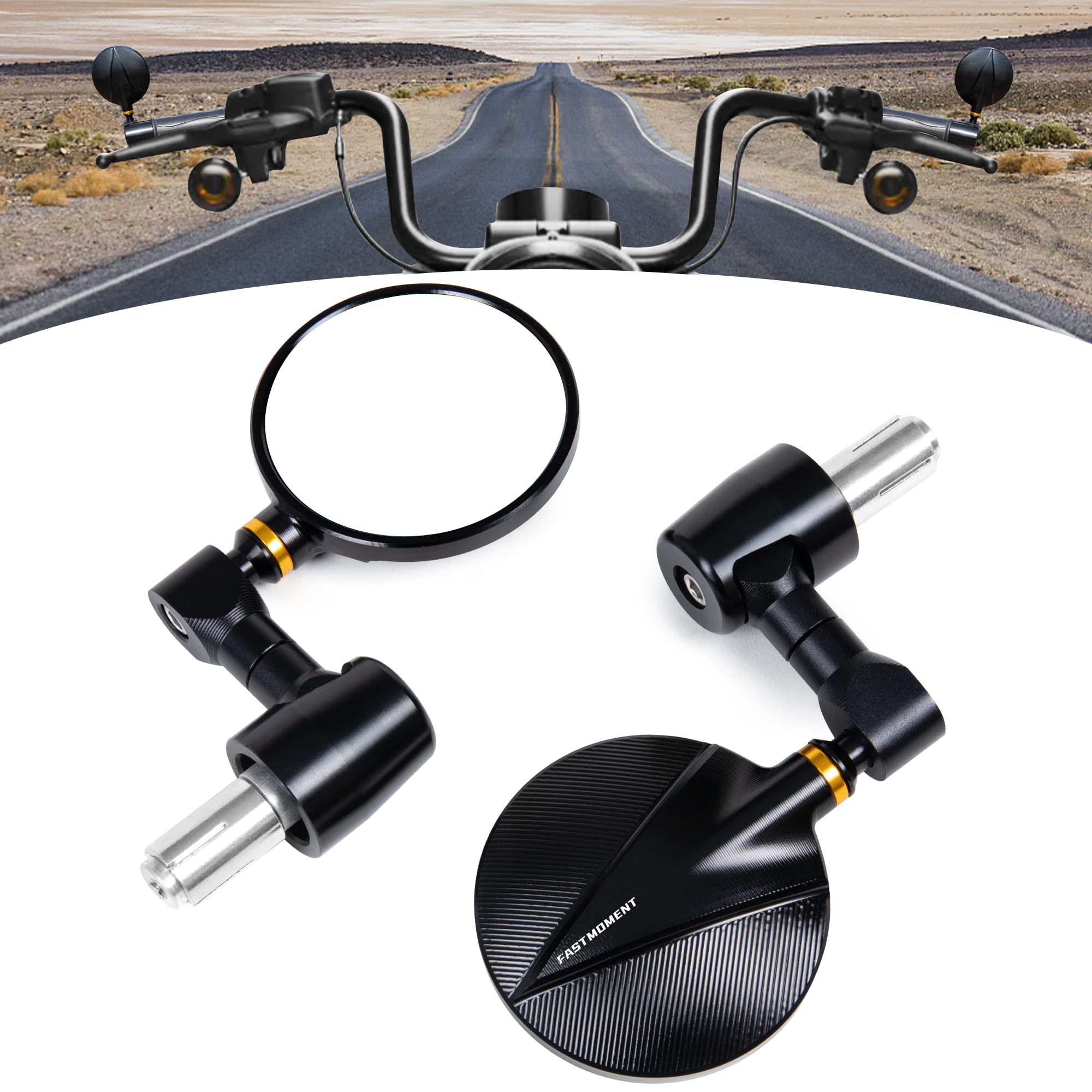 Photo 1 of FASTMOMENT Bar End Motorcycle Mirrors 7/8" Round CNC Cutting Handlebar Mirrors Compatible With Most Street Bikes, Scooters, Cruisers (White Lenses)
