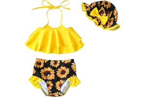 SANPERSONLIN Baby Girl Summer Swimsuit with Hat Toddler Girls Bikini Sets Infant Bathing Suit Beach Outfits
