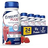 Ensure Plus Strawberry Nutrition Shake With Fiber | Meal Replacement Shake | Ready To Drink | 16g Protein and 27 Vitamins and