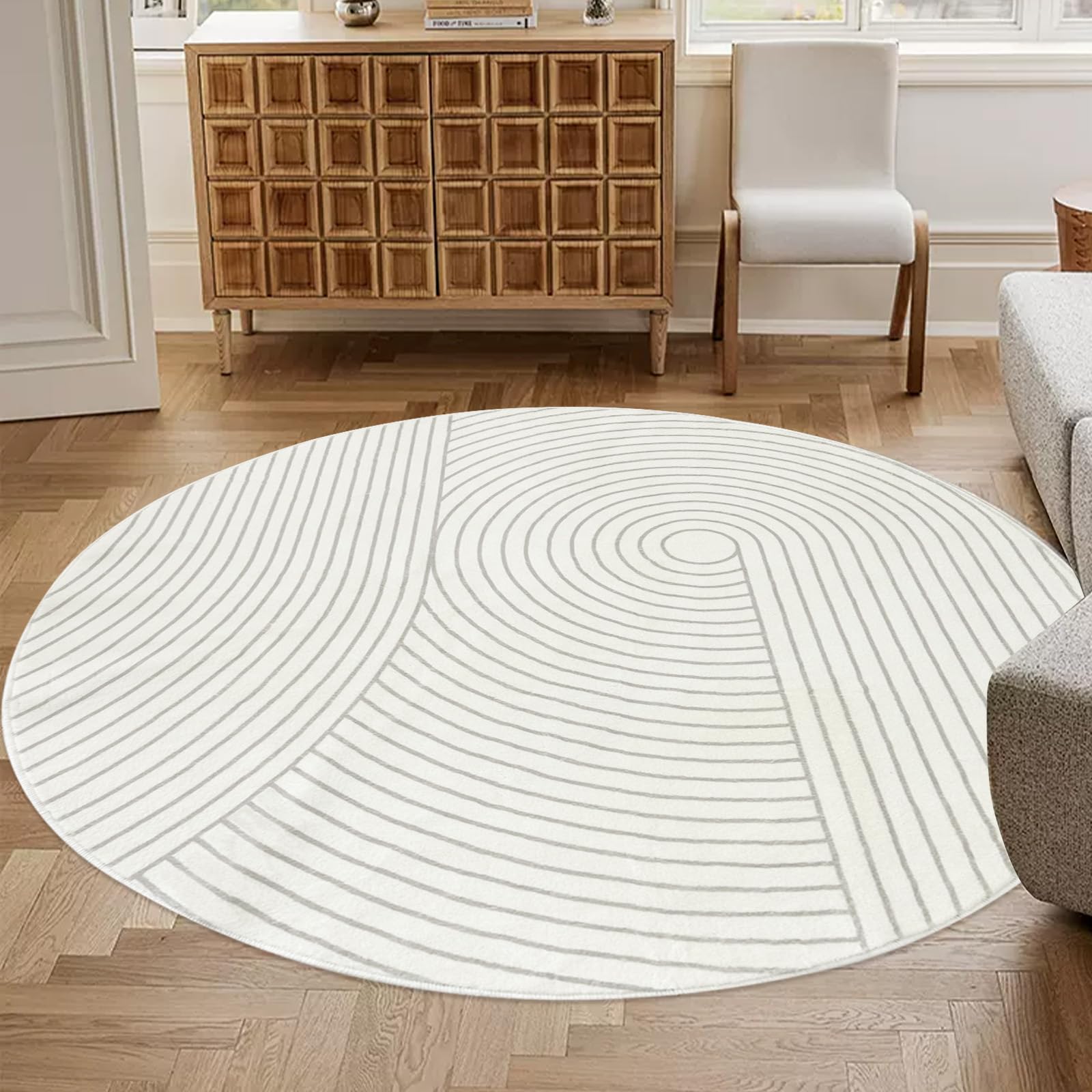 Line Edged Rug Lacomfy Round Indoor Area Rug Modern Line 5.3Ft Large Carpet Circle ...