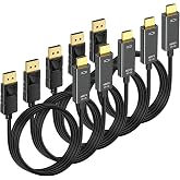 LNOSANLO 4K DisplayPort to HDMI Cable 5-Pack, 6 FT DP to HDMI Cable Adapter | Source Display Port to HDMI Display for Dell, HP, ThinkPad, Desktop, Graphics Card (AMD/NVIDIA) to Monitor, TV, Projector