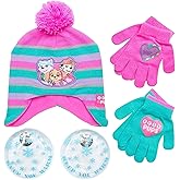 Nicklelodeon Paw Patrol Girls Winter Hat and 2 Pair Mittens or Gloves (Age 2-7), Size Age 4-7, Paw Patrol Pink/Green Glove with Handwarmers