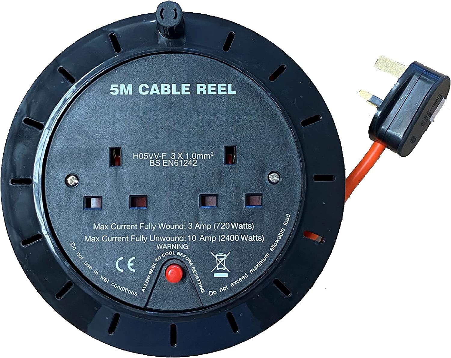 ShaniTech 5M Meter 2 Way Gang Mains Extension Lead Reel Heavy Duty Thermal Cut Out, Ideal for Garden, Workshop, DIY