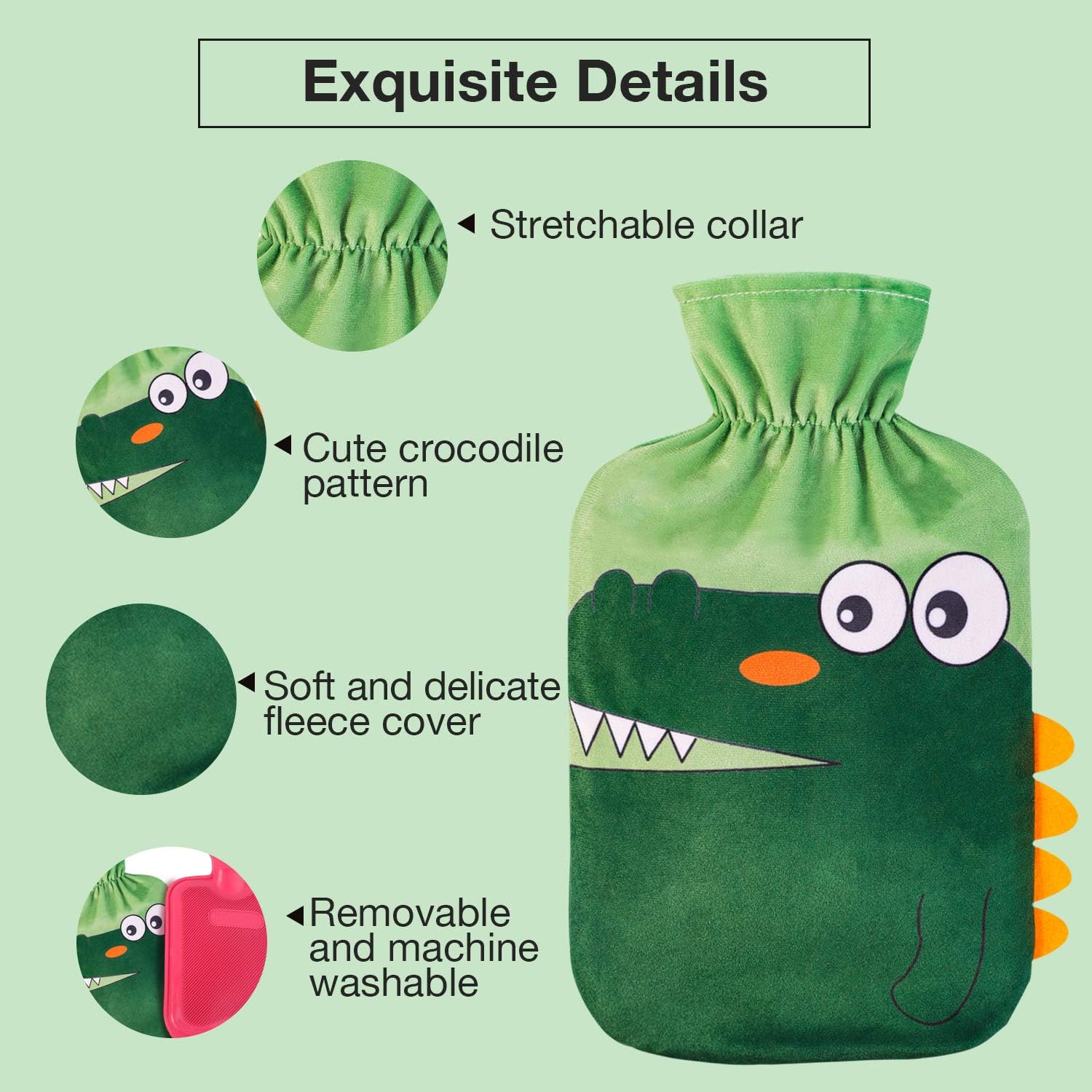 HomeTop Premium 2 Liter Classic Rubber Hot Water Bottle w/Cute Crocodile Fleece Cover (2L, Purple): Health & Personal Care