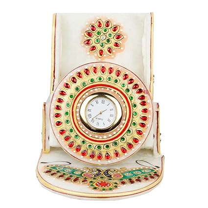 Ethnic Baazaar Kundan Meenakari Marble Mobile Stand with Clock