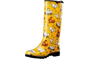 HISEA Women's Rain Boots Slim Calf Fashion Waterproof Garden Shoes Colorful Printed Rubber Boots Anti-Slipping Rainboots for Ladies Tall Knee High Outdoor Rain Shoes