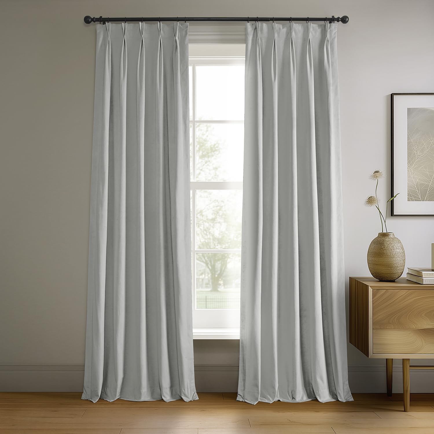 HPD Half Price Drapes Velvet Blackout Curtains/Drapes - 84 Inches Long 1 Panel Blackout Curtain Signature Pleated for Living Room & Bedroom - 25W X 84L, Reflection Grey