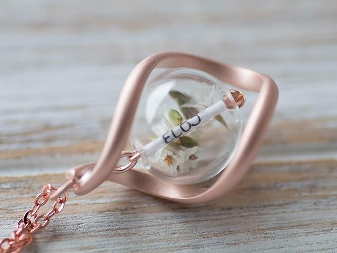 Kette unendlich silber oder roegold Glaskugel Pusteblume Glück twisted gedreht Wunschname Füllung