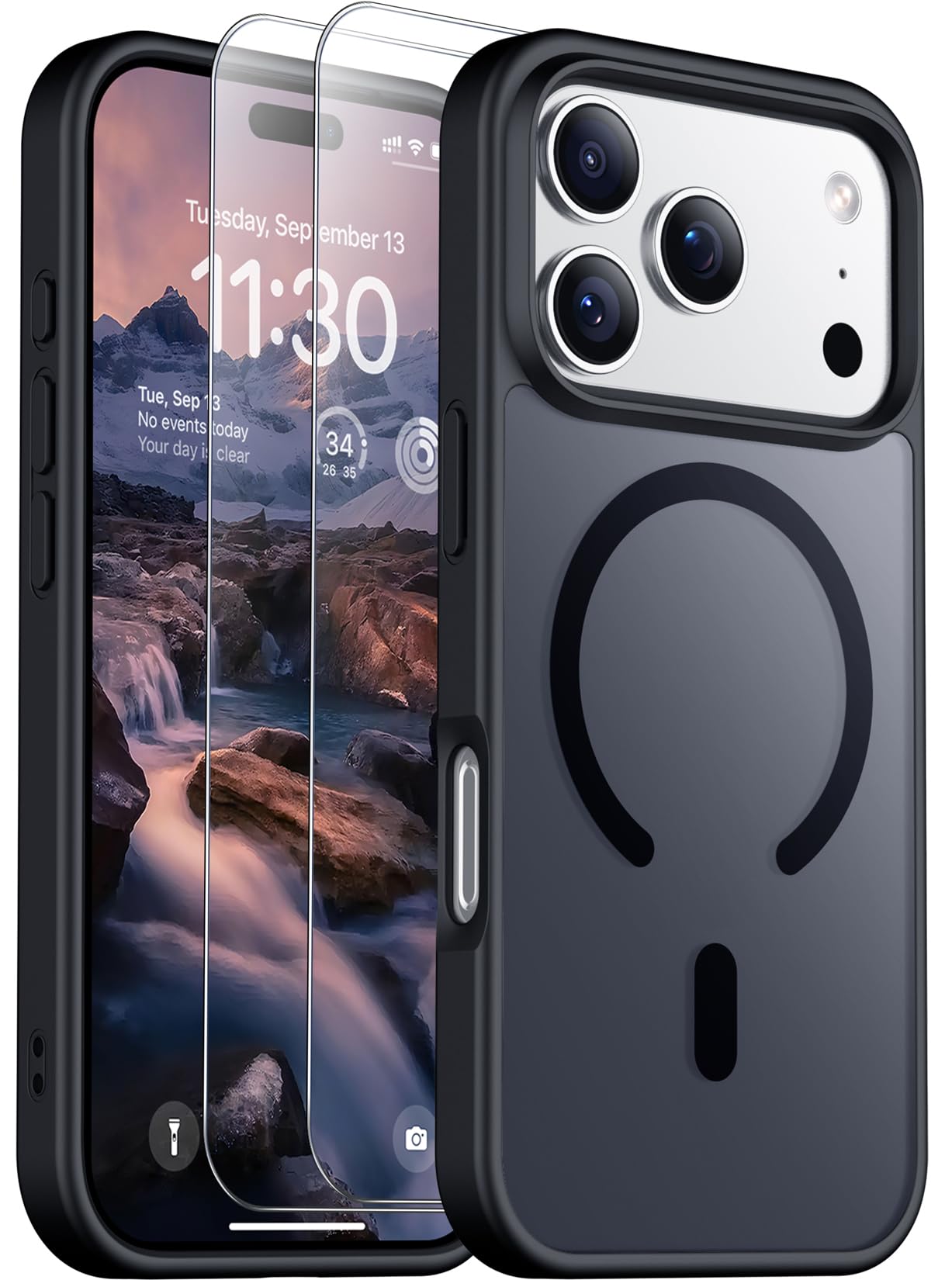 Photo 1 of SPIDERCASE Designed for iPhone 17 Pro Case, Magnetic Translucent [2 Tempered Glass Screen Protector] [Camera Protection] Anti-Fingerprint Anti-Scratch for iPhone 17 Pro 6.3”, Black