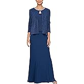 Alex Evenings Womens Long Scoop Neck Mock Gown with Embellished Neck Jacket, Wedding Guest, Formal Event Dress