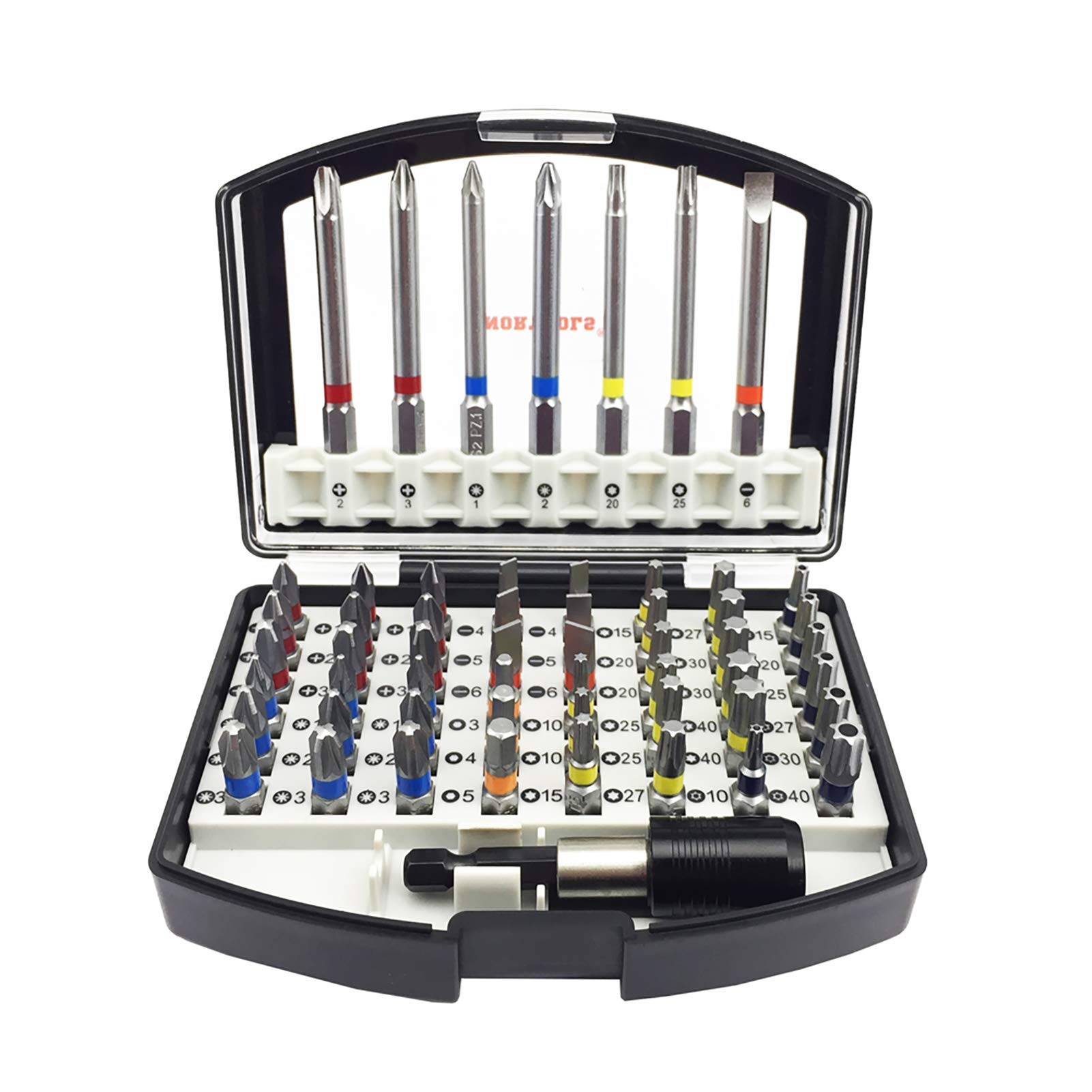 NORTOOLS 56 pcs S2 Alloy Steel Screwdriver Bit Set | Magnetic Hex Shank Holder & 25mm/75mm Bits | PH/PZ/SL/TORX/Hex Security Bits | for Furniture, Electronics, Car, DIY Repair & Assembly ﻿ — image 1