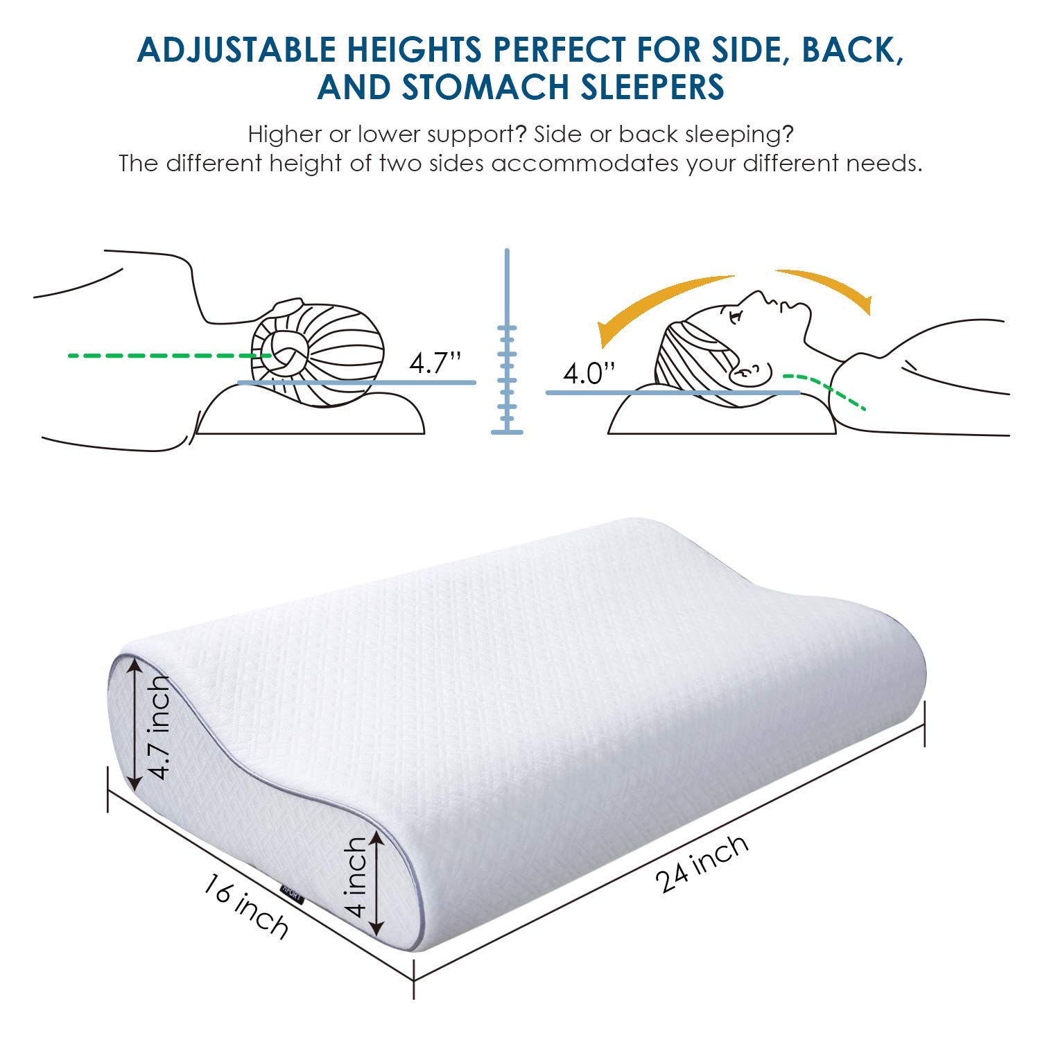 HIFORT Memory Foam Pillow, Cervical Support Neck Pain Relief with Removable Hypoallergenic Case, Adjustable Contour Bamboo Pillow for Side Back Stomach Sleeper, Standard Size