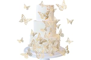 ZHUOWEISM 40 PCS Laser 3D Butterfly Cupcake Toppers Hollow Arts Cake Decorations for Baby Shower Wedding Fairy Birthday Party Supplies Wall Sticker Decoration Mixed Styles Gold
