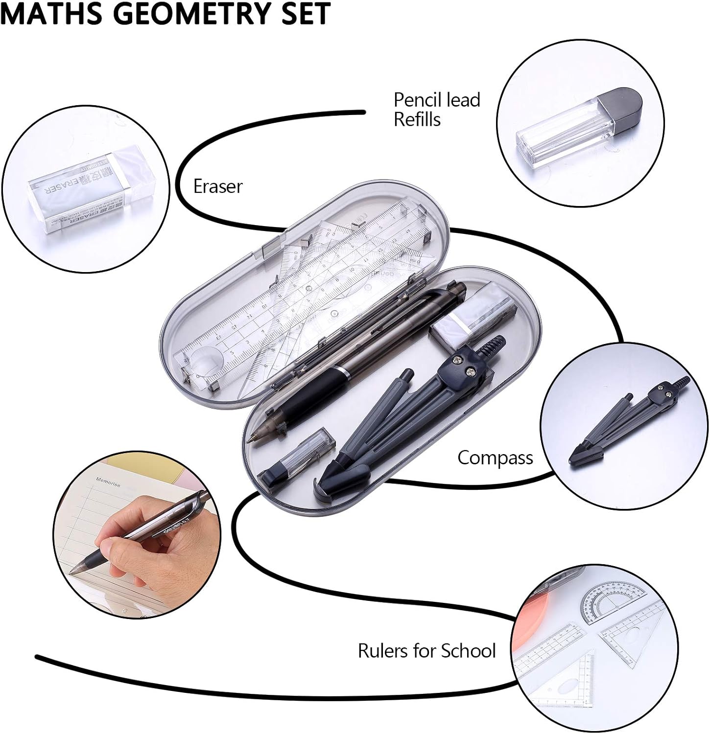 8 Pcs Geometry Kit Math Set Geometry Drawing Compass Protractor Set ...