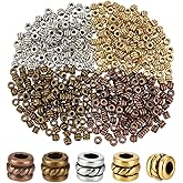PH PandaHall 400PCS 4 Colors Tibetan Spacer Beads 5mm Column Barrel Vintage Bead Hollow Spacers Antique Style Bead Column Loose Connector Charm Beads for Bracelet Necklace Earring Jewelry Making