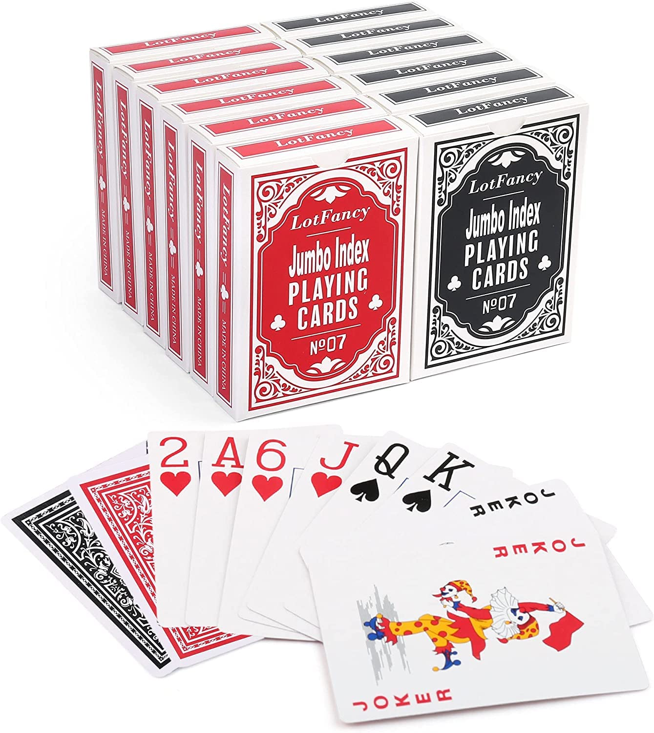 LotFancy Playing Cards 12 Packs, Large Print, Poker Size, for Jumbo Index,Texas Hold'em, Blackjack, Euchre, Canasta Cards Games