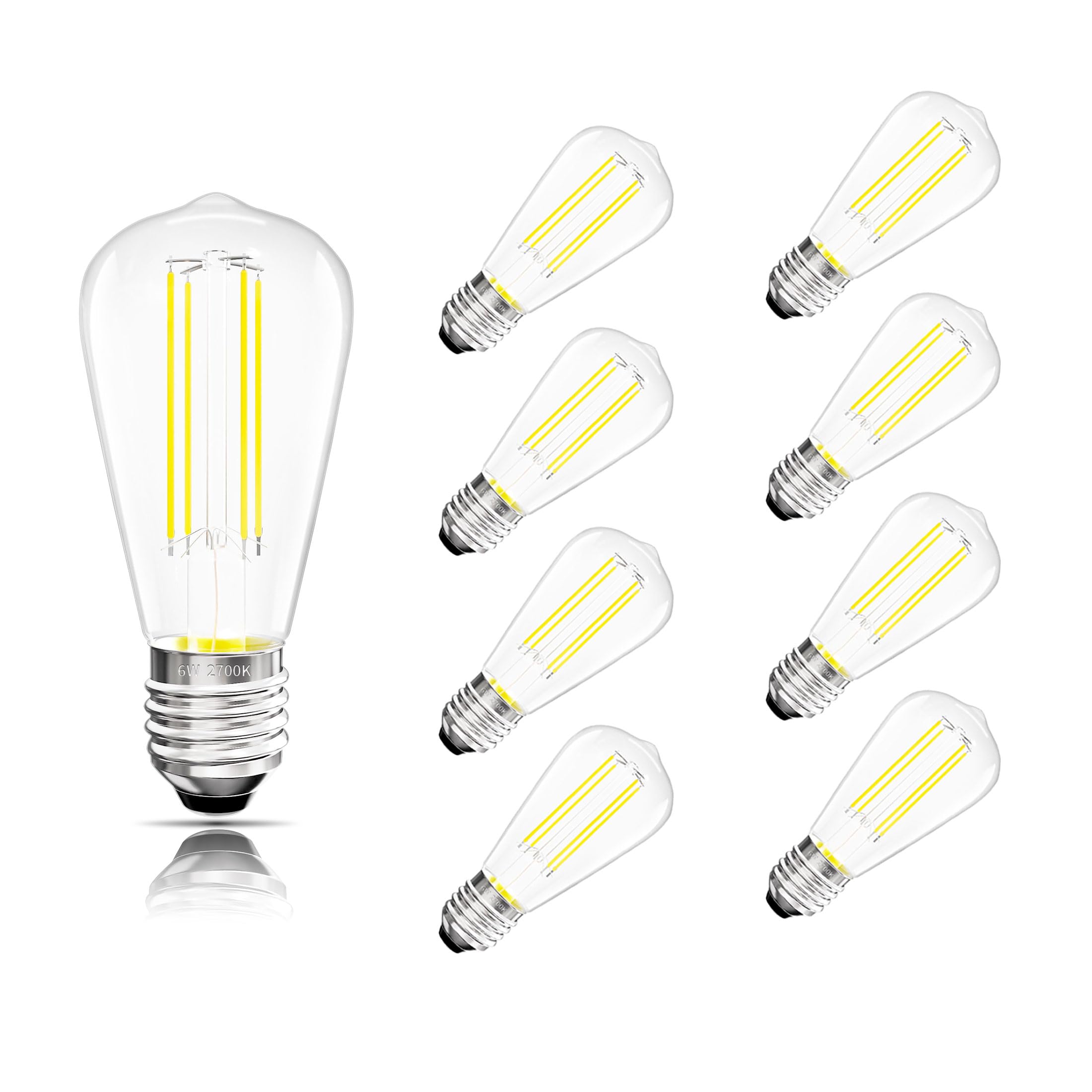 NOVELUX Edison Bulbs E26 Medium Base 2700K Soft White, 750LM ST58 Vintage LED Filament Bulb Clear Glass, Equivalent 75W Dimmable Lights Bulb 90+ CRI for Chandeliers, Pendants, Wall Sconces, 9 Pack Image