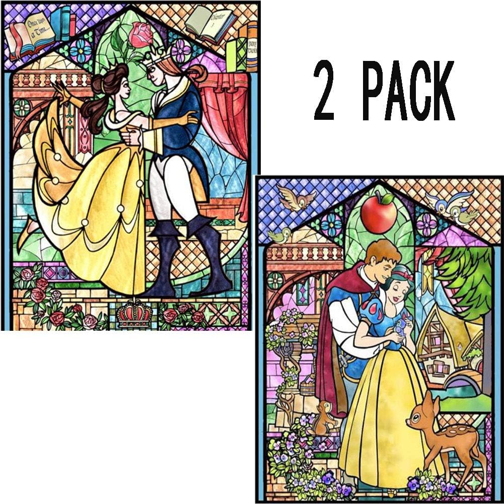 DIY 5D Diamond Painting Kit, 2 Pack 16"X12" SNW White Belle and Prince Round Full Drill Crystal Rhinestone Embroidery Cross Stitch Arts Craft Canvas for Home Wall Decor Adults and Kids