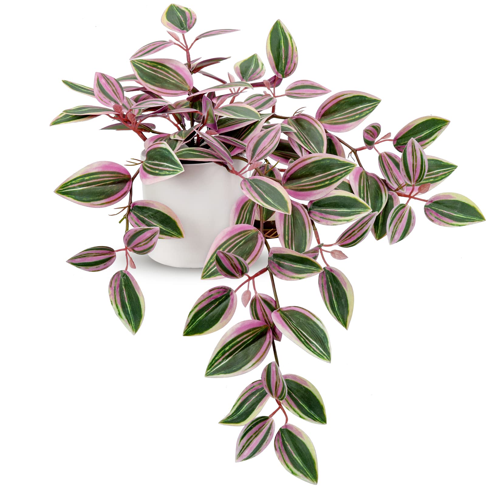 Oairse Artificial Plants in Ceramic Pots Realistic Fake Trailing Plants String of Plants Fake Potted Plants Tradescantia Zebrina for Indoor Outdoor Home Office Bathroom Kitchen Desk Decoration