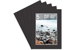 Golden State Art, Pack of 5, Pre-Cut 18x24 Picture Mats Bevel Edge 12.5x18.5 Opening for 13x19 Photos, Black