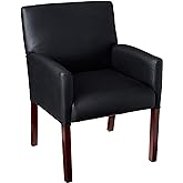 Boss Office Products Reception Box Arm Chair with Mahogany Finish in Black (B629M)