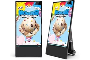 RIXZSIW 43 inch Outdoor Digital Signage Display, FHD 1800Nit LCD Screen, IP55 Waterproof, Rechargeable 10h Battery, USB/WiFi Portable Movable Display Kiosk, Split Screen Playback, Auto-Brightness, Android OS