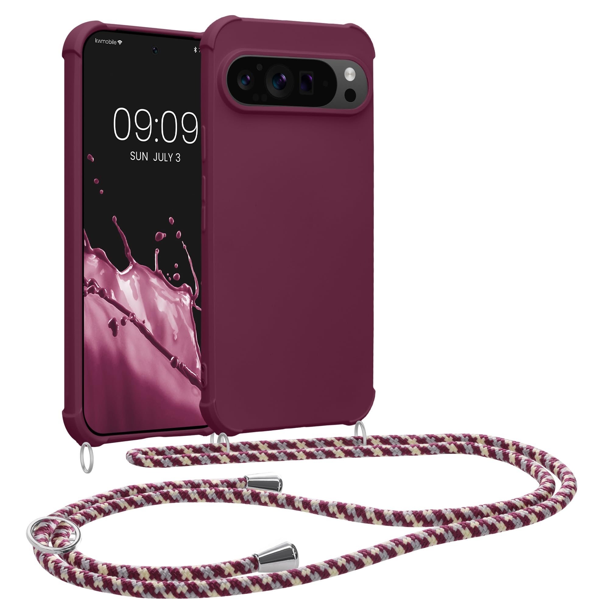 kwmobile Crossbody Case Compatible with Google Pixel 9 Pro XL Case - TPU Silicone Cover with Strap - Bordeaux Violet
