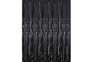 GOER 6.4 ft x 9.8 ft Metallic Tinsel Foil Fringe Curtains,Pack of 2 Party Streamer Backdrop for Birthday,Graduation Decorations and New Year Eve (Black)