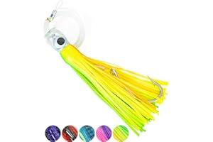 BLUEWING 6in/9in/11in/12in/14in/15in/20in Big Game Trolling Lure Saltwater Tackle with Stainless Steel Hook and High Strength Fishing Line for Wahoo Tuna Marlin Mahi-Mahi