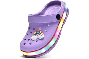 XPKWS Toddler Kids Clogs Boys Girls LED Garden Shoes Light up Sandals Slip on Quick Dry Beach Slippers