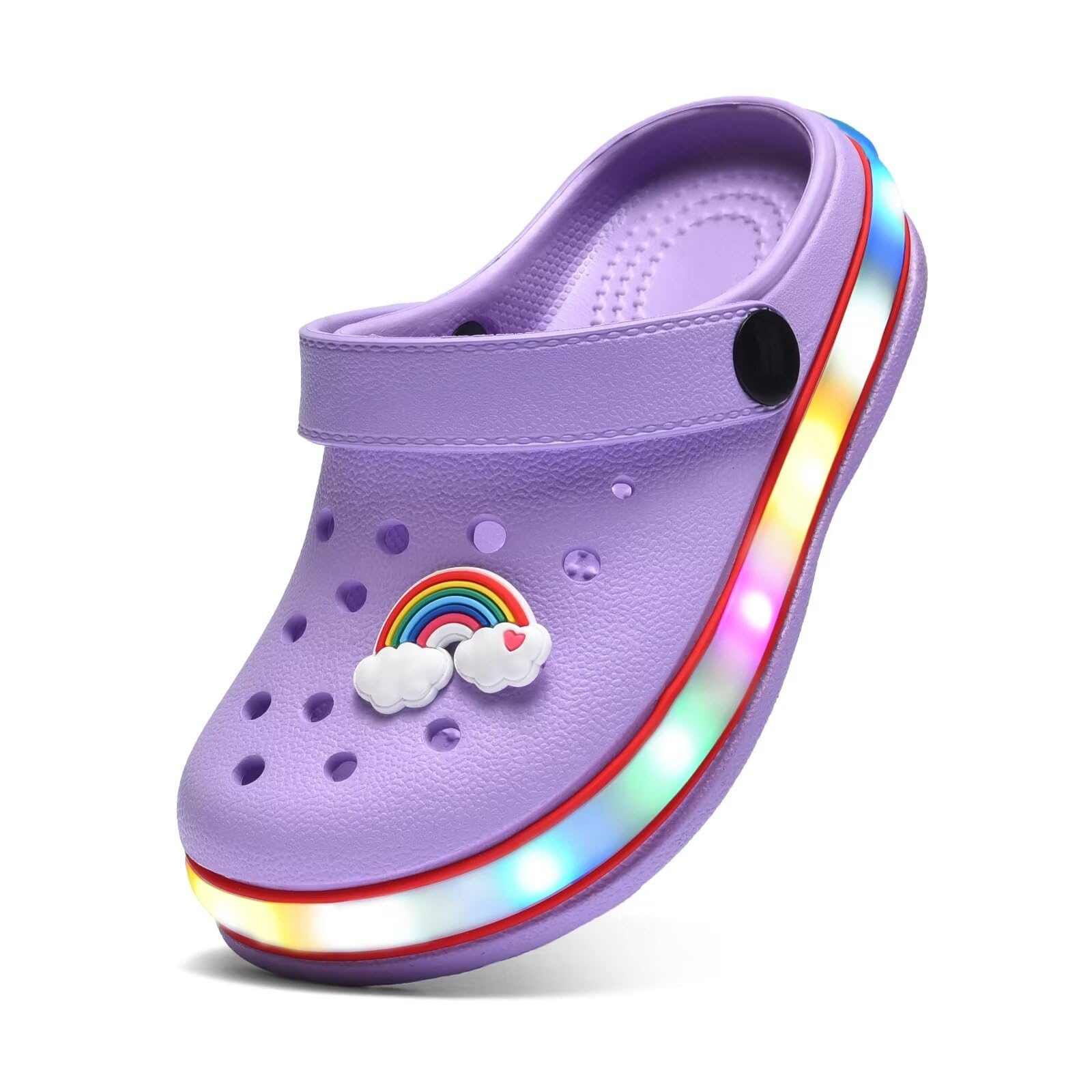 Photo 1 of ** VERY USED***XPKWS Toddler Kids Clogs Boys Girls LED Garden Shoes Light up Sandals Slip on Quick Dry Beach Slippers (Purple,30)