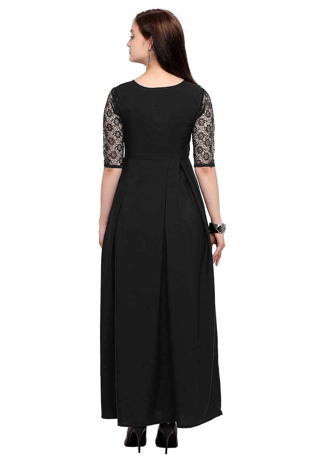 fashion2wear women black maxi digital printed stitched crepe gown