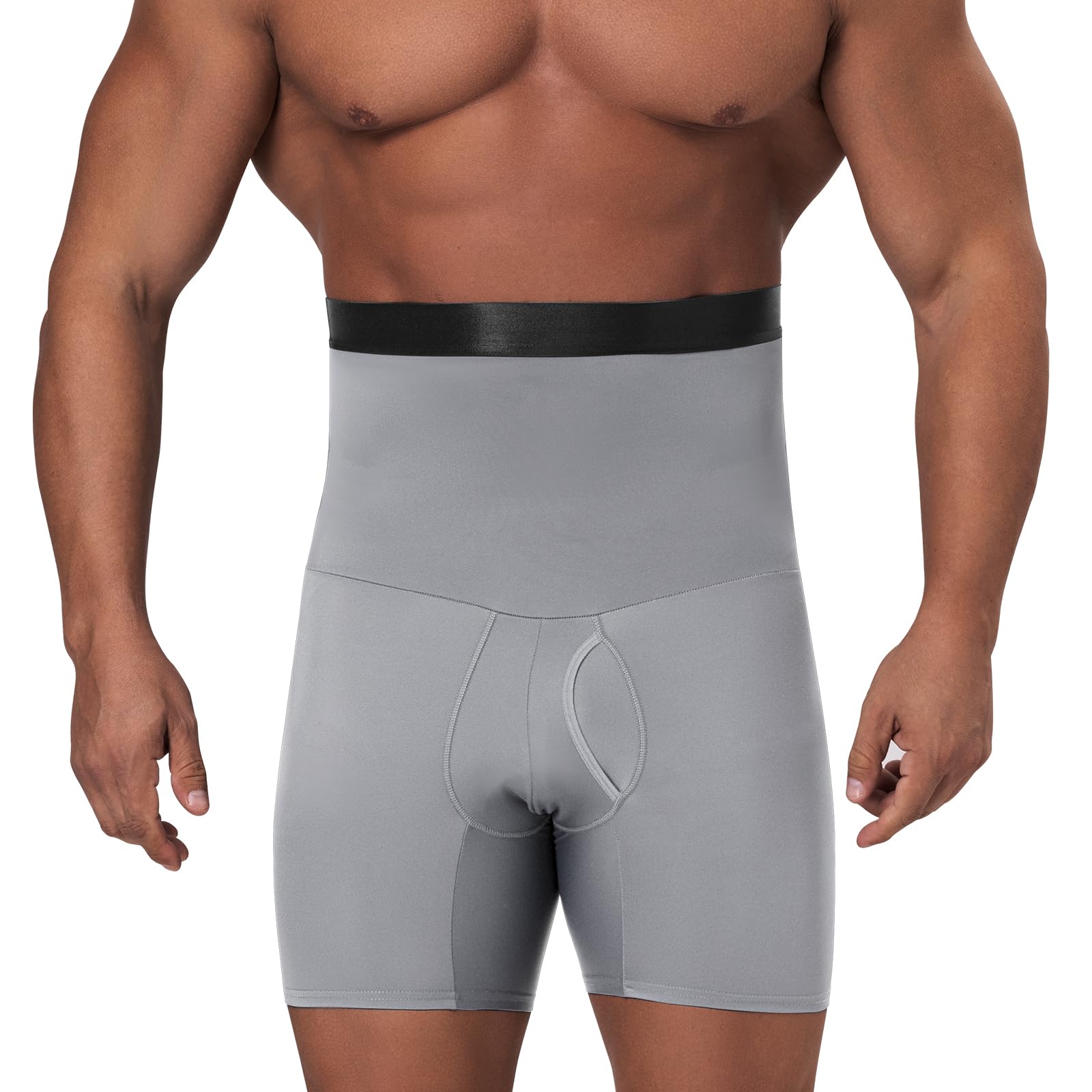Photo 1 of FlyJumper Tummy Control Shorts High Waist Slimming Shapewear for Men Body Shaper Seam Belly Girdle Compression Briefs Grey