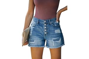 ZOLUCKY Women's Casual Summer Denim Shorts Mid Waisted Stretchy Ripped Jean Shorts with Pockets